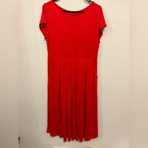Red Short Sleeve Midi Dress West Kei